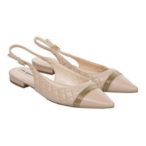 KARL LAGERFELD Calais Genuine Leather Nude Quilted Flats